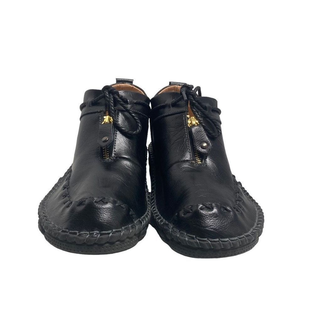 Menico Men’s Cran Leather Front Zip Stitching Lace Up Ankle Boots Black Size 8.5
